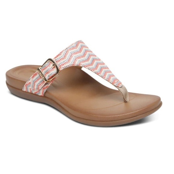 Aetrex Rita Adjustable thong Sandals US size 8.5 in coral multi colors - Picture 1 of 8